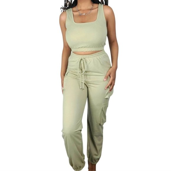 Women's Essentials Galore Loungewear Square Neck Sleeveless Khaki - Picture 2 of 4